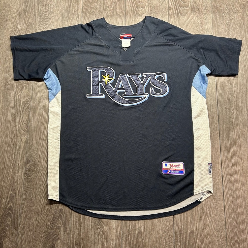 Majestic Tampa Bay Rays 2008 World Series MLB Jersey Mens XL Navy Blue Cool Base